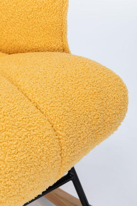 Rocking Chair Nursery, Teddy Upholstered Glider Rocker With High Backrest, Reading Chair Modern Rocking Accent Chairs Glider Recliner For Living Room - Yellow