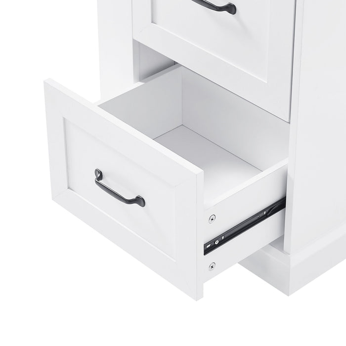 Freestanding Bathroom Storage Cabinet With Adjustable Shelves And Side Hooks Board, Rectangle Design