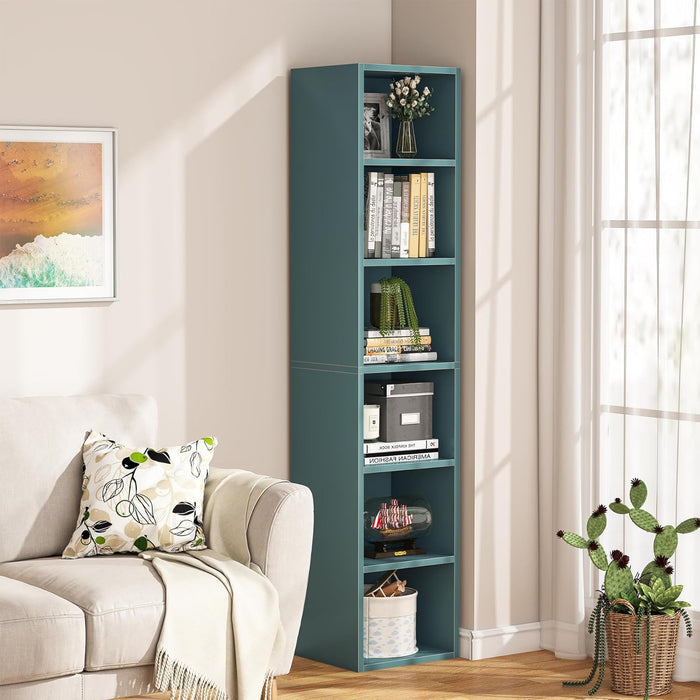 6 Tier Narrow Corner Cube Bookcase Storage, Freestanding Shelf With Open Cubes For Living Room