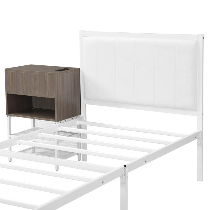 Platform Bed With 2 Tier Storage Shelves, Storage Cabinet