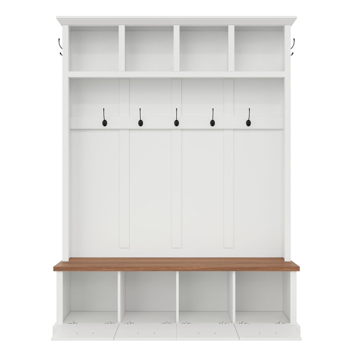 Hall Tree With Storage Bench Mudroom Coat Rack With 6 Hooks