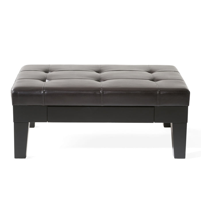 Chatham - Ottoman With Drawer Leather Storage Solution - Dark Coffee