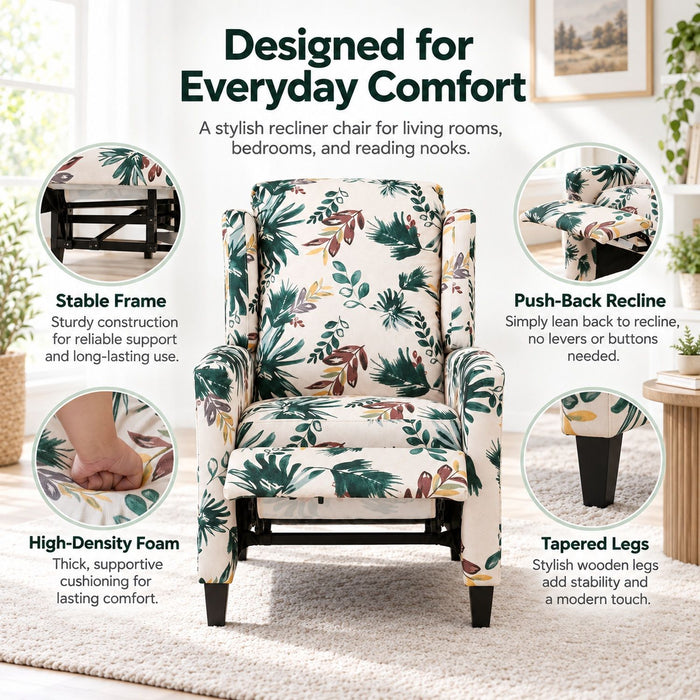 Wingback Recliner Chair With Padded Arms - Green