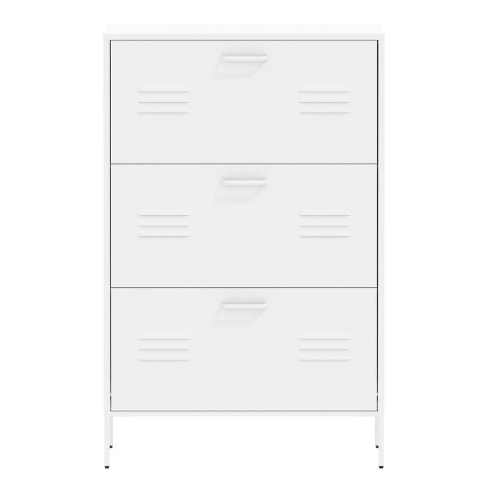 Modern Shoe Storage Cabinet With 3 Flip Drawers And Metal Frame For Entryway - Brushed Nickel