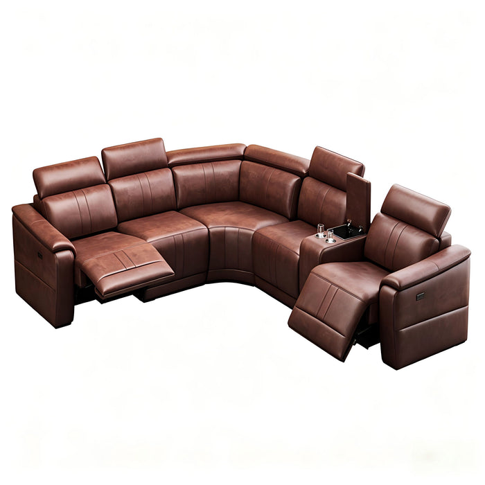 6 Piece Modular Sectional Sofa With 2 Cup Holders, Adjustable Recliners - Dark Brown