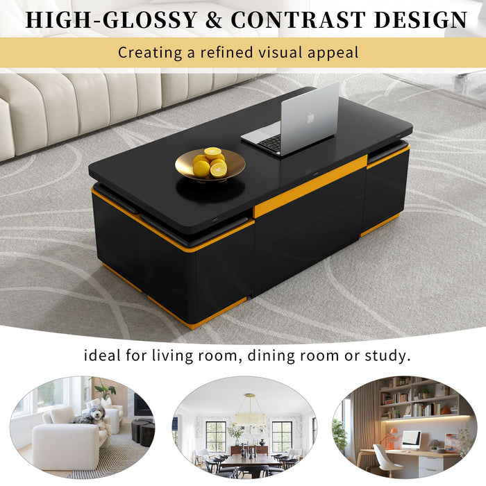 Lift Top Coffee Table With 4 Storage Stools