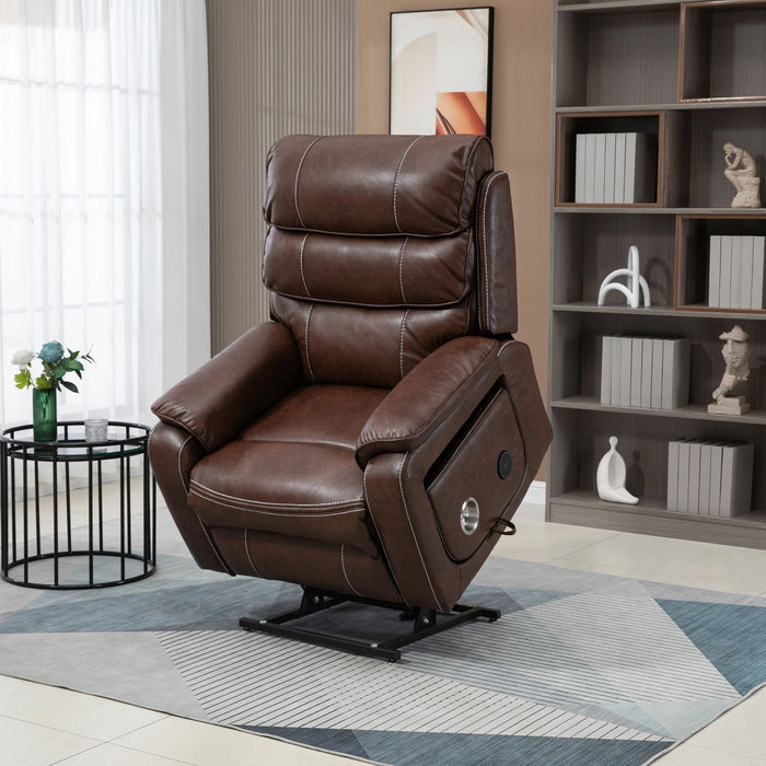 180 Degree Recliner Chair With Wireless Charging, Lumbar Support, And Dual Motor Lift - Brown