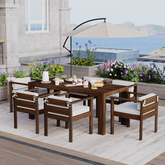 Rustic Patio Dining Set For 6 With Removable Cushions