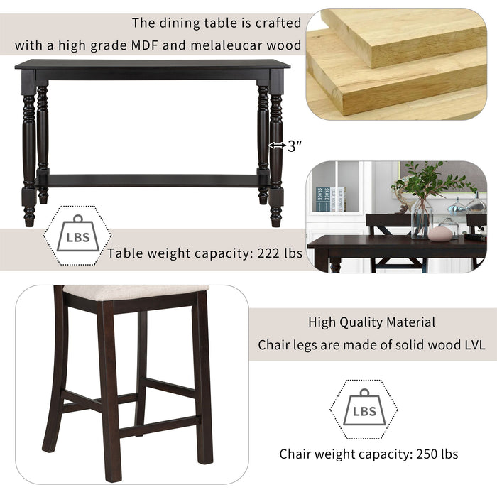 Counter Height Dining Set With Shelf, 4 Chairs And Bench
