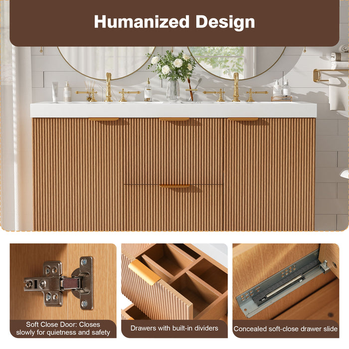 Modern Wall Mounted Bathroom Vanity, Soft Close Doors