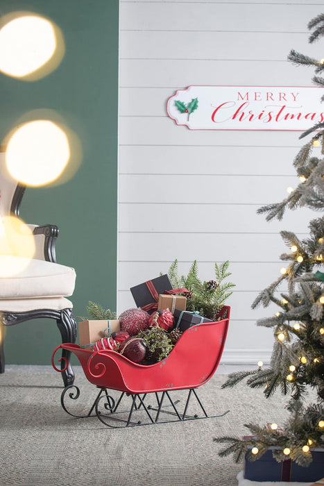 Iron Sleigh Large, Distressed Christmas Santa Sleigh Holiday Decoration