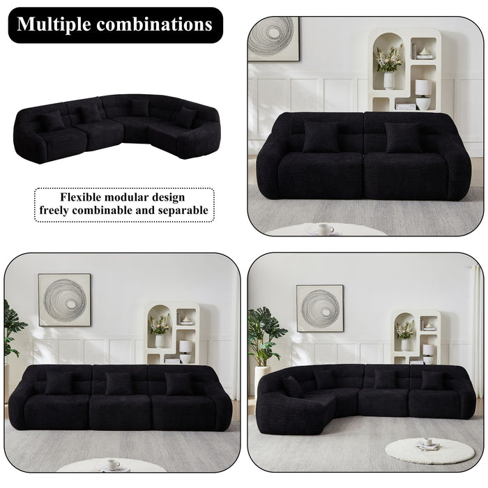 Luxury Curved Corner Sectional Sofa With 4 Pillows