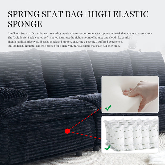 Upholstery Modular Sectional Sofa , 4 Seater With 2 Ottomans For Living Room - Black
