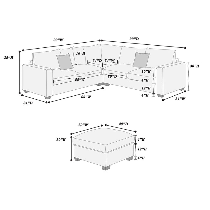 Modern Style L-Shaped Sectional Set With Ottoman