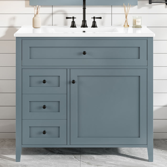Bathroom Vanity With Sink, 3 Drawers & Cabinet With Adjustable Shelves