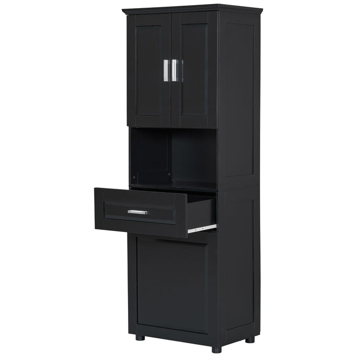 Tall Bathroom Cabinet With Tilt-Out Laundry Basket And Upper Storage