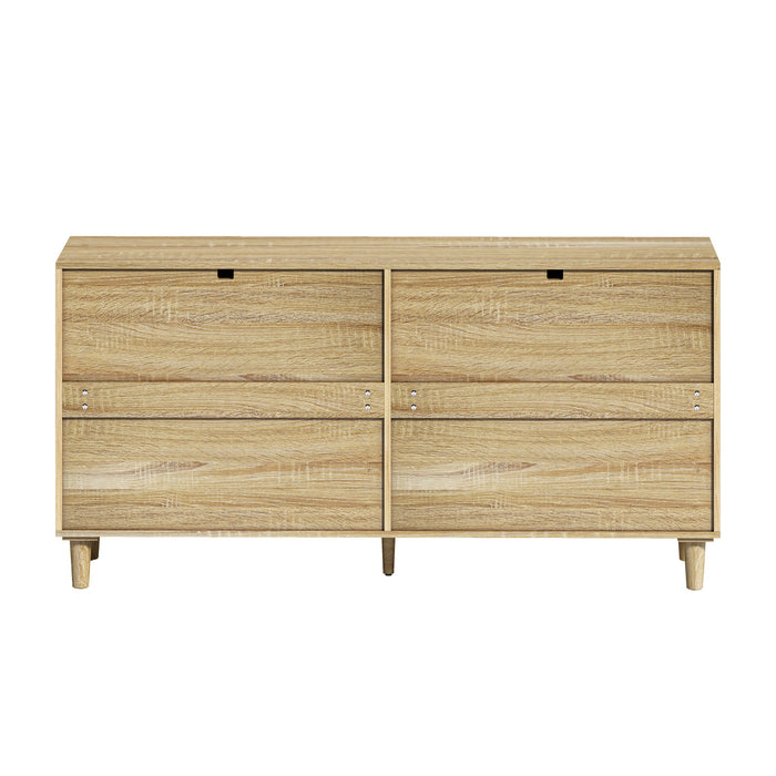 Rattan Dresser With 6 Drawers, Legs & Handles, Storage Cabinet - Natural