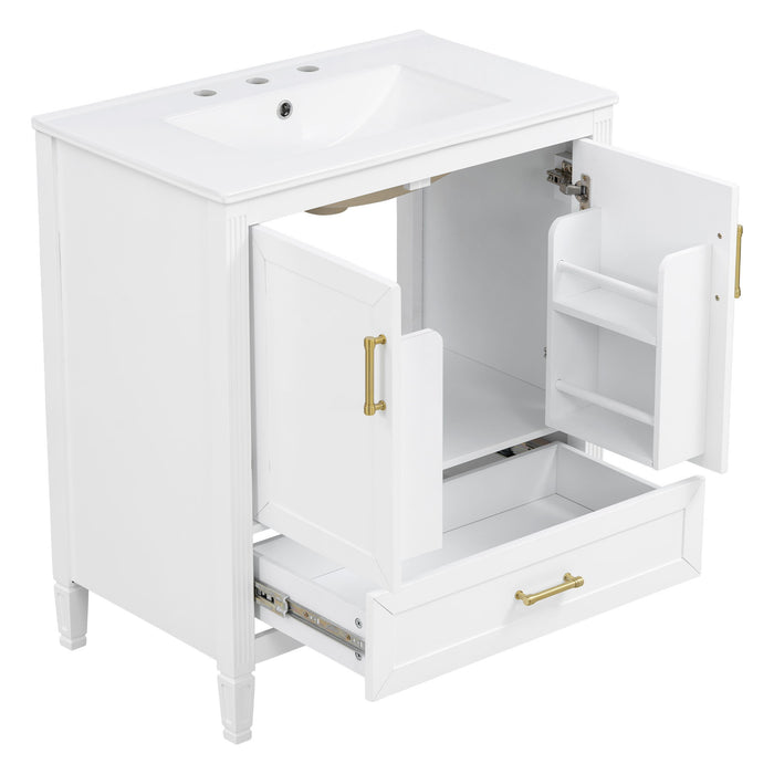 Elegant Fluted Bathroom Vanity With Sink, Soft Close Doors & Drawer