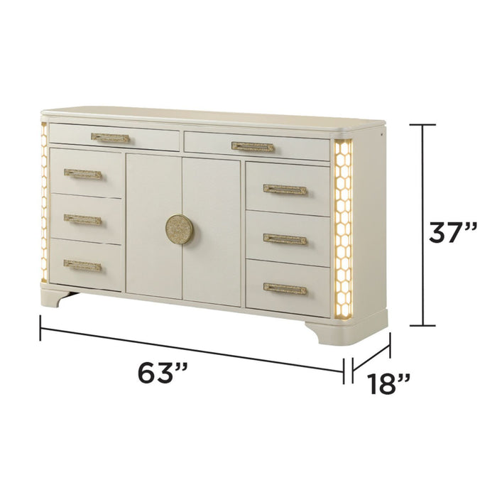 Jasmine - 8 Drawer Dresser With Side LED Lightning - Beige
