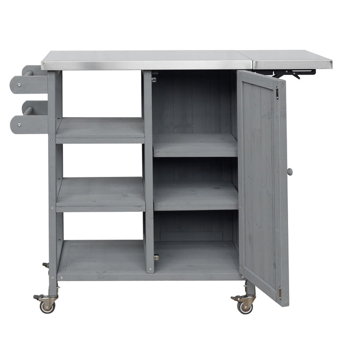 Foldable Outdoor Kitchen Island With Storage Cabinet