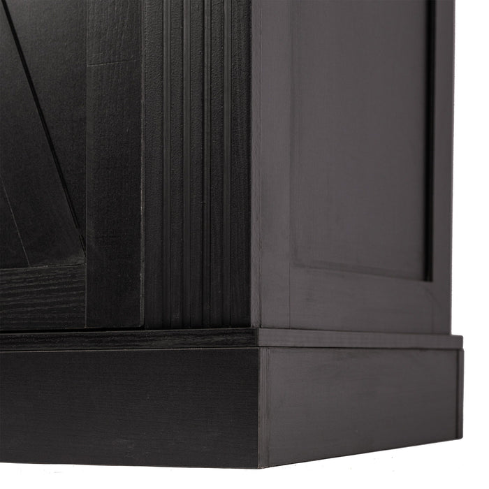 Barn Door Storage Cabinet With 2 Drawers & Door Rack, Adjustable Shelves