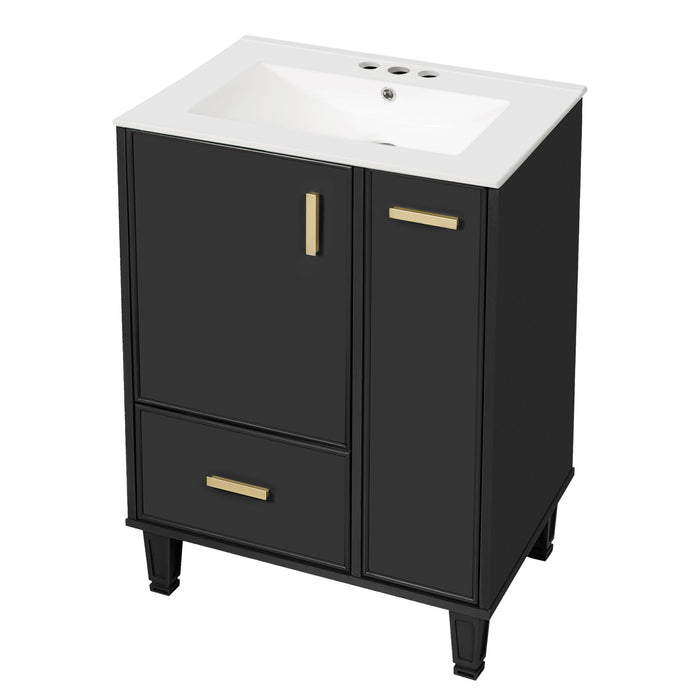 Bathroom Vanity With Sink, Deep Drawer And Pull Out Basket, Rectangular Design - Black