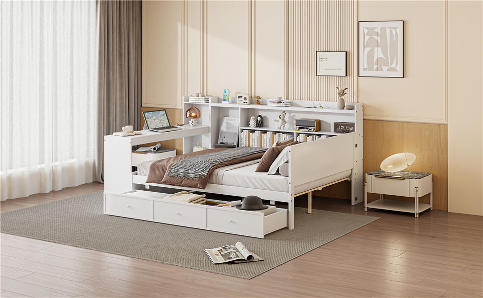 Daybed With 3 Drawers USB Ports And Desk