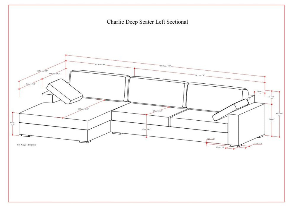 Charlie - Upholstered Deep Seater Sectional Sofa