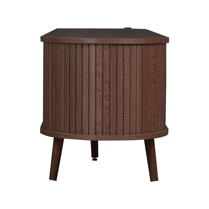 TV Stand For 70" TV, Console With Tambour Doors, Drawers And Built In Power Outlet - Dark Brown