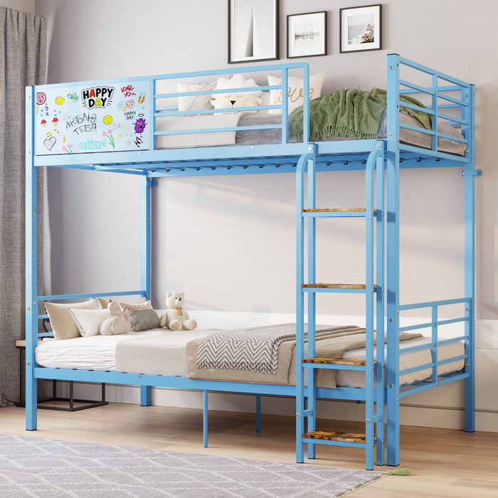Bunk Bed, Convertible To 2 Separate Twin Size Beds & Full Length Guardrail & Ladder, No Box Spring Needed - Blue