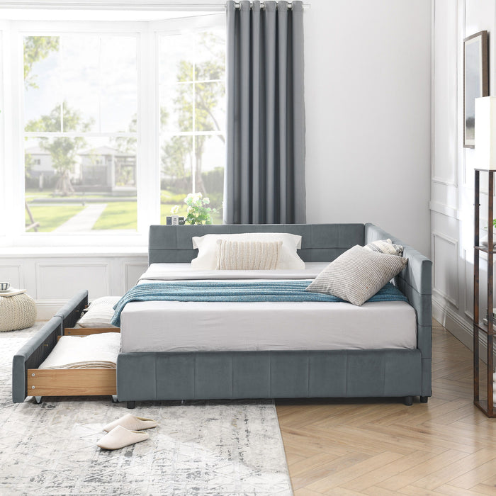 Elegant Storage Upholstered Tufted Bed Frame With Backrest And Armrests