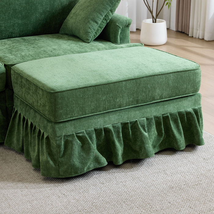 Cloud Sofa With Removable Ruffled Skirt With Ottoman And Flared Arms
