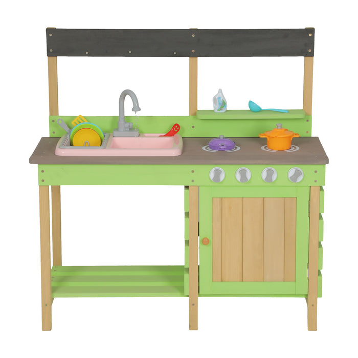 Kids Play Kitchen With Mud Kitchen Set & Water Play Toys For Outdoor Use - Green