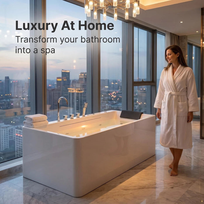 Xavier - Single Massage Bathtub, Equipped With Gfci Plug And Ul Certified Water Pump, Upc Certified Drain - Milk White