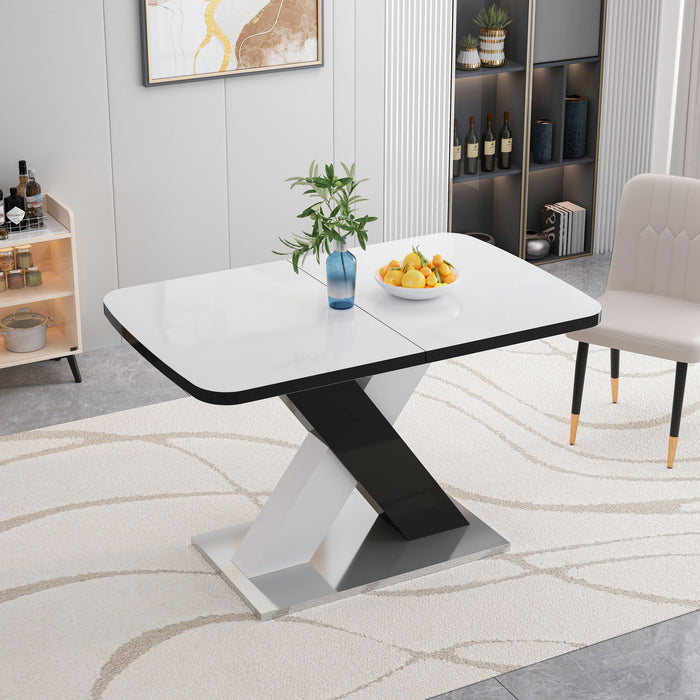 Rectangle Dining Table, Stretchable, Table Top With X Shape And Legs And Base - White / Black