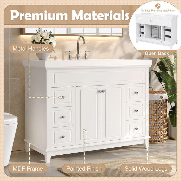 Bathroom Vanity With Sink, 6 Soft Close Drawers & Double Doors - White
