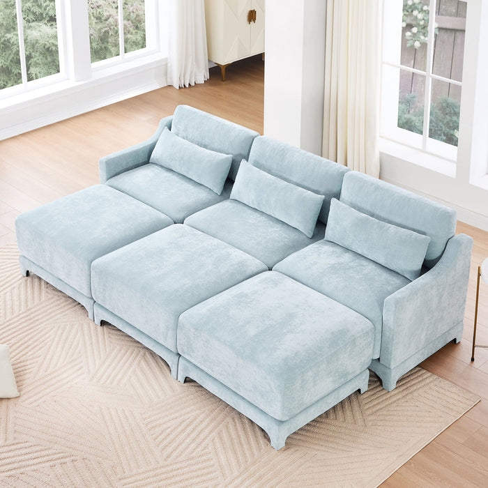 Stylish Sofa With Ottoman And Lumbar Pillows, Ergonomic Design