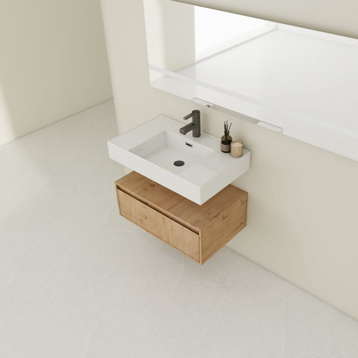 Wall Mounted Bathroom Vanity With Resin Sink And Soft Close Drawer In Imitative - Imitative Oak