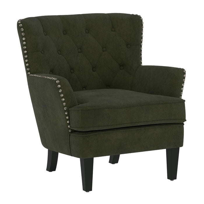 Noelle - Accent Chair With Button Tufting, Silver Nailheads, And Solid Wood Legs - Moss Green