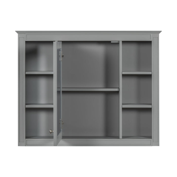 Wall Mounted Medicine Cabinet With Mirror, Storage Cabinet Featuring 6 Open Shelves And Adjustable Interior