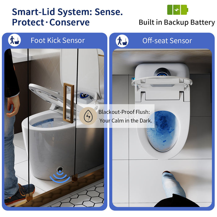 Smart Toilet Bidet Combo With Foot Sensor, LED Display, Heated Seat And Airflow, Ceramic - White