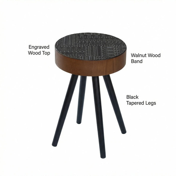 Round Coffee Table With Carved Top For Living Room