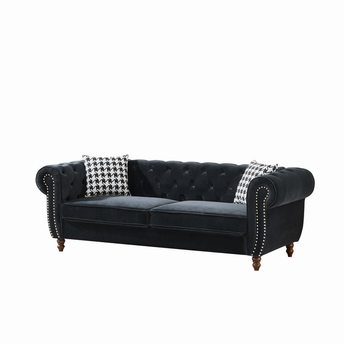 Chesterfield Velvet Upholstery Fabric Sofa With Roll Armrest & Nailhead