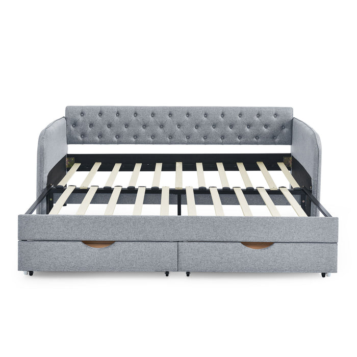 Daybed With Trundle And Storage Drawers, Flat Arms With Pocket