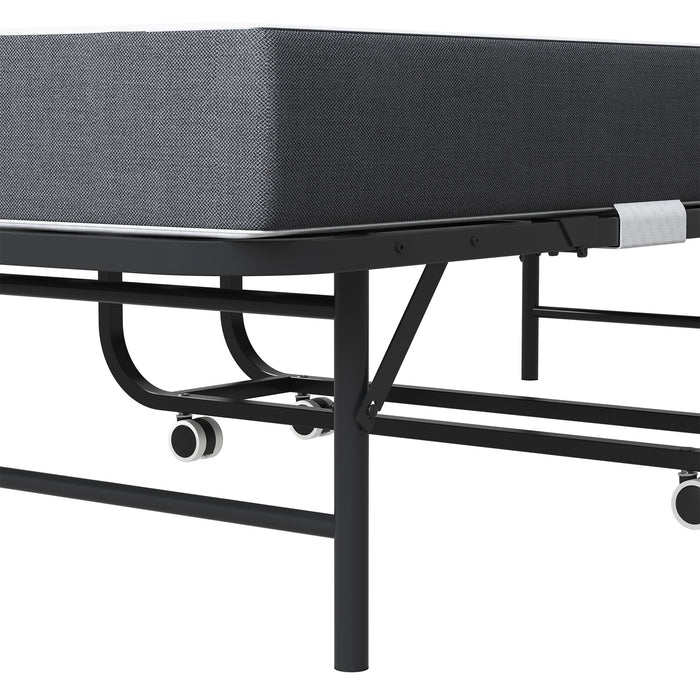 Twin Wide Folding Bed For Tall People, Extra Long & Wide Rollaway With Memory Foam, Heavy-Duty - Black
