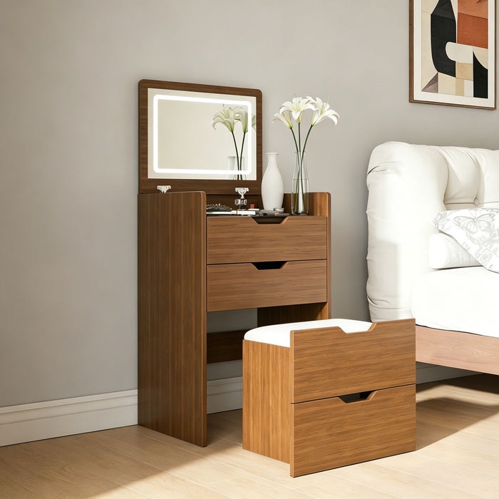 Vanity Desk With Lighted Mirror & Stool