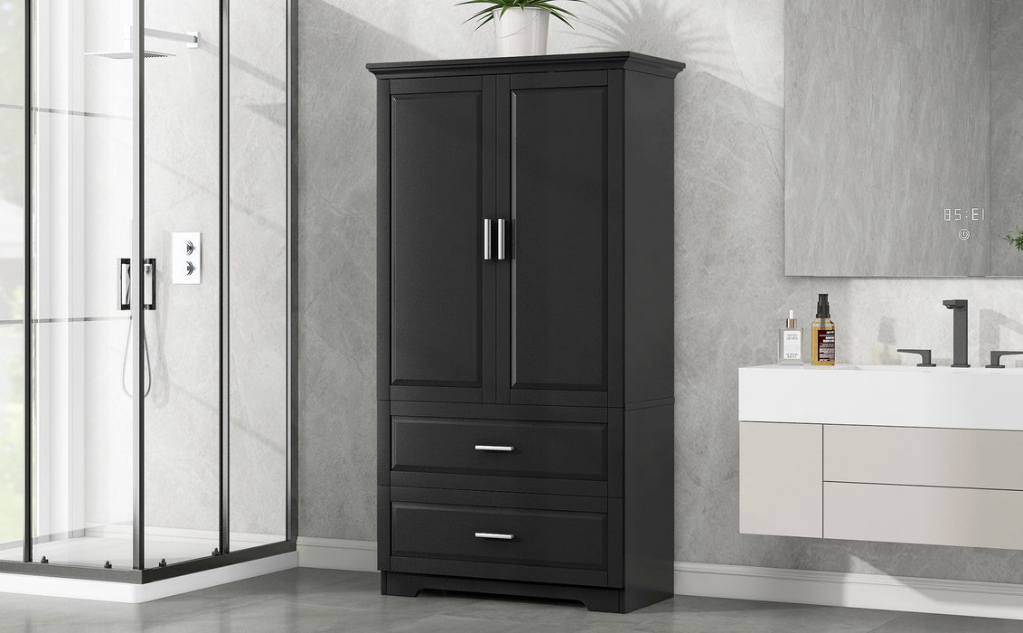 Tall Bathroom Storage Cabinet, Cabinet With 2 Doors And Drawers, Adjustable Shelf