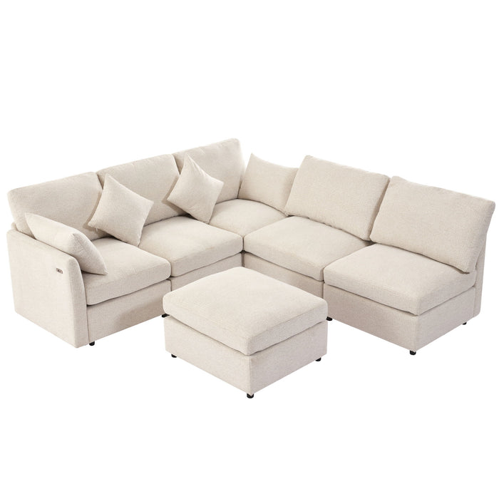 Sectional Sofa Modular U-Shaped With Ottoman & USB Ports