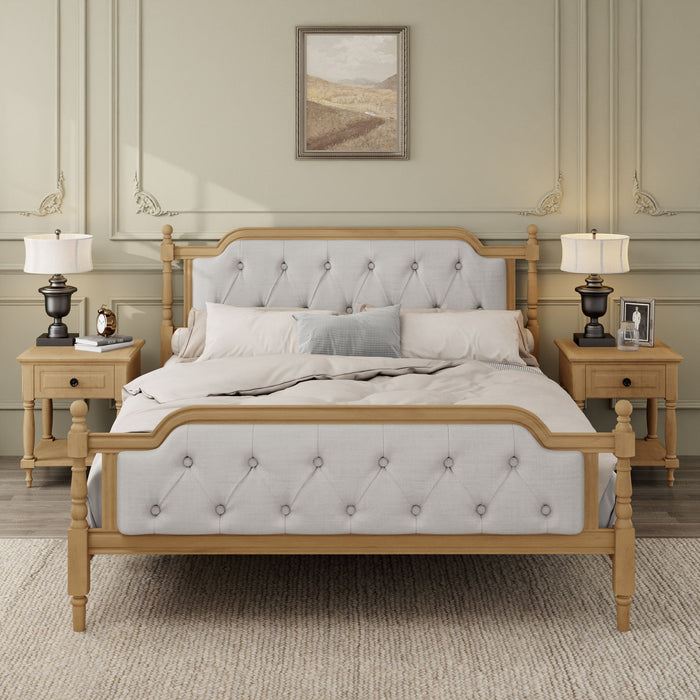 Traditional Style Solid Bed Frame With Upholstered Tufted Headboard, No Box Spring Needed