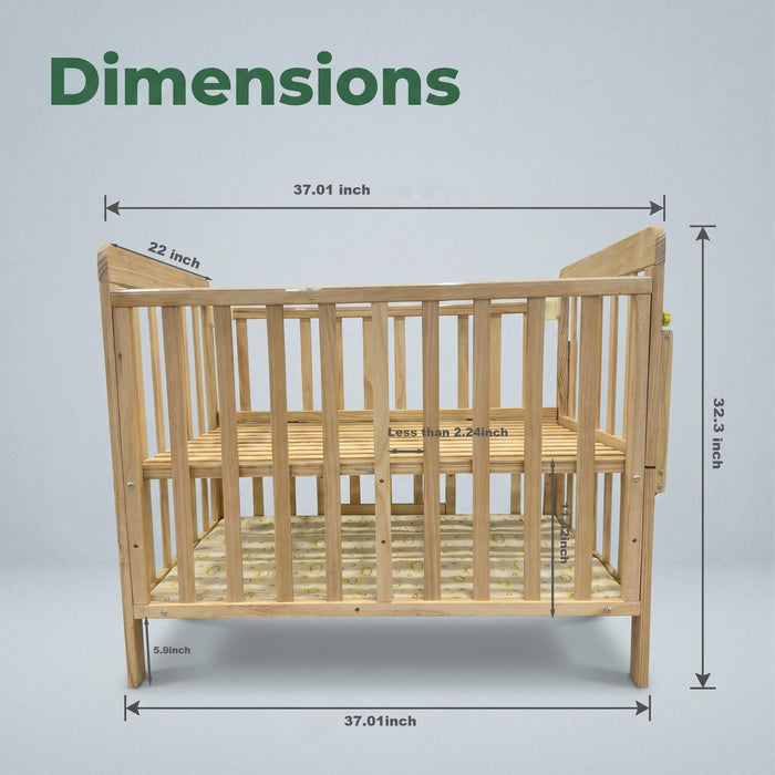 Portable Mini Baby Crib 5 In 1 Convertible With Foldable Storage - Natural Wood